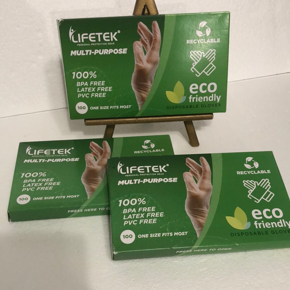 Lifetek Eco-Friendly Disposable Gloves 100 pk-bundle of 3